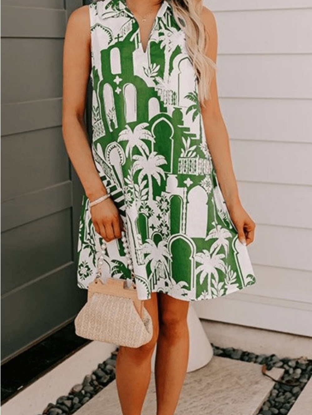 Sugarlips White Dress with Green Tropical Print - Picture 6 of 8